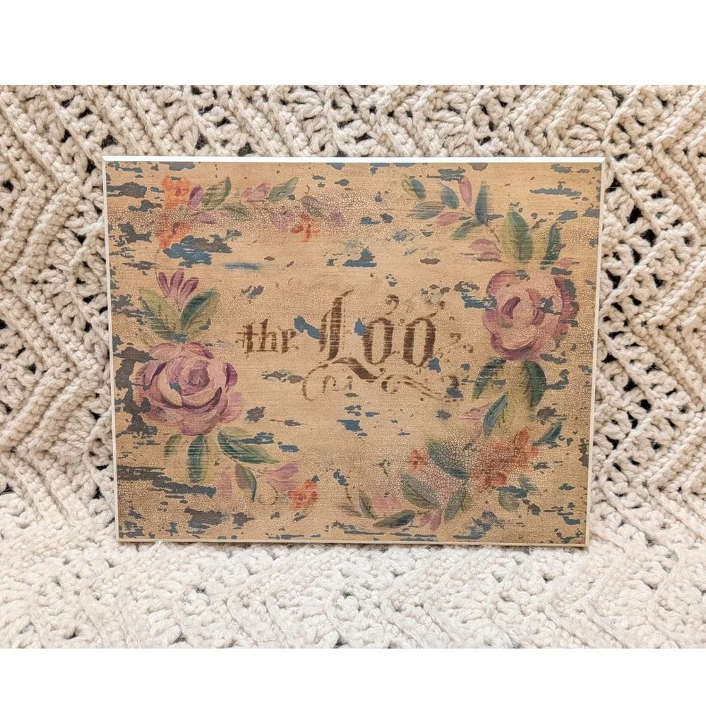 Vintage Style The Loo Floral Wooden Wall Plaque Bathroom Sign Distressed Decor